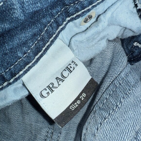 GRACE Size 28 Dark Blue Bootcut Jeans Low Rise Embellished Pockets Medium Blue - Picture 10 of 13
